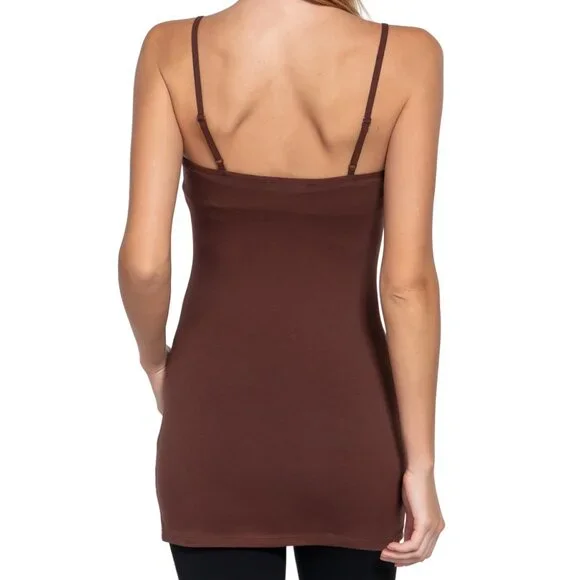 NWT- Women's Long Cami Tunic with Shelf Bra, Sepia Brown - Picture 3 of 3
